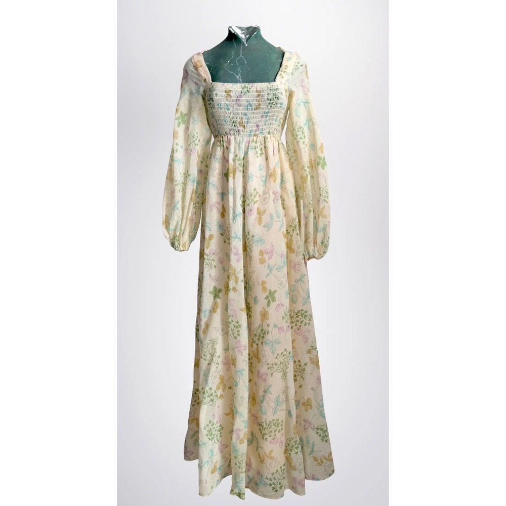 Handmade Rare‎ Vintage 70s Floral Smocked Maxi Prairie Dress Size S: Cottagecore